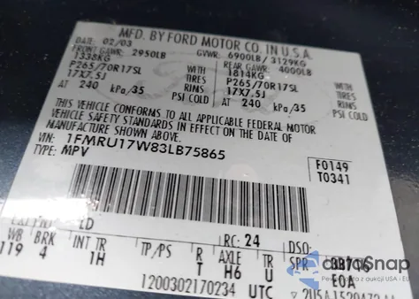 2003 Ford Expedition Eddie Bauer из США, поврежденный, VIN 1FMRU17W83LB75865